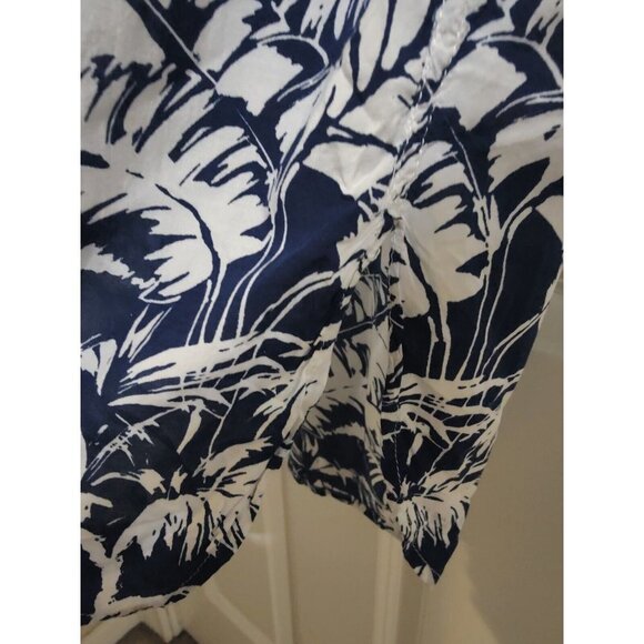 H&M LOGG Navy Blue White Tropical Leaf Print Button Up Shirt Dress Roll-Tab 6 - Picture 7 of 7